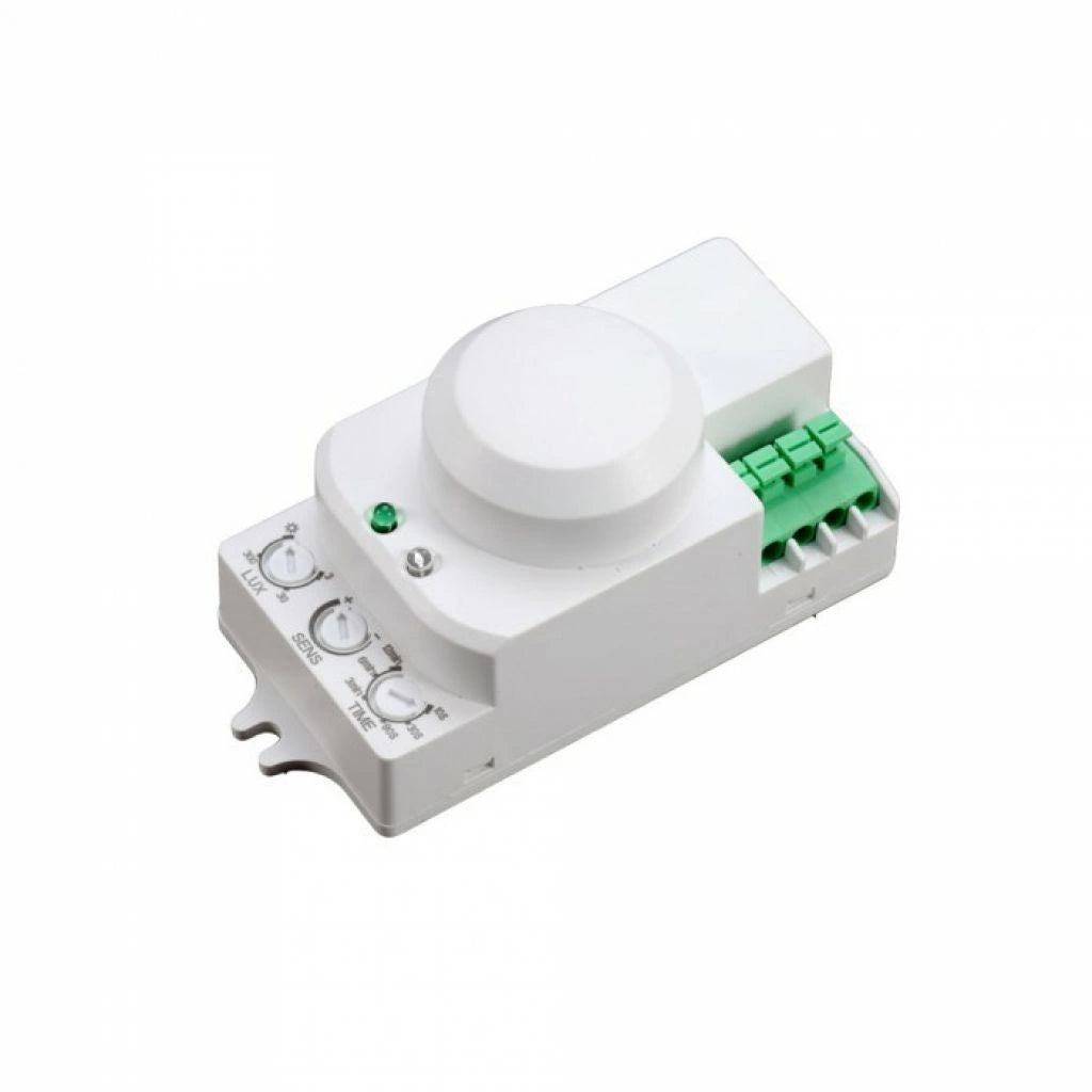 V-Tac SKU 1446 VT-8077 sensore di movimento a microonde. Angolo di rilevamento di 360° e una distanza di rilevamento regolabile da 1 a 8 metri. A plafone. Colore bianco.