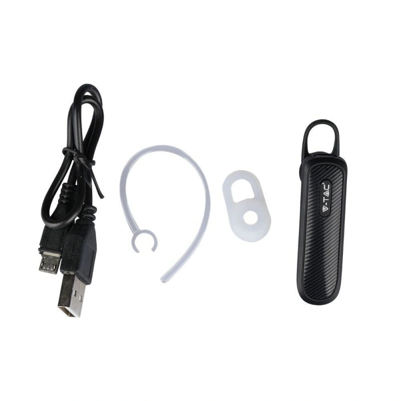 V-Tac SKU 7701 VT-6700 auricolare bluetooh. 70 mAh. Colore nero. Suono di alta qualità. Leggera. Fino a 6 ore di ascolto. Con microfono integrato. Per telefonare e ascoltare, anche alla guida, con le mani libere. Connettività fino a 10 metri di distanza. Compatibile con tutti i dispositivi bluetooth (smartphone, tablet...). Ricarica USB. Potenza VT-6700 Auricolare bluetooth headset con batteria di capacità 70 mAh Di dimensioni molto compatte.