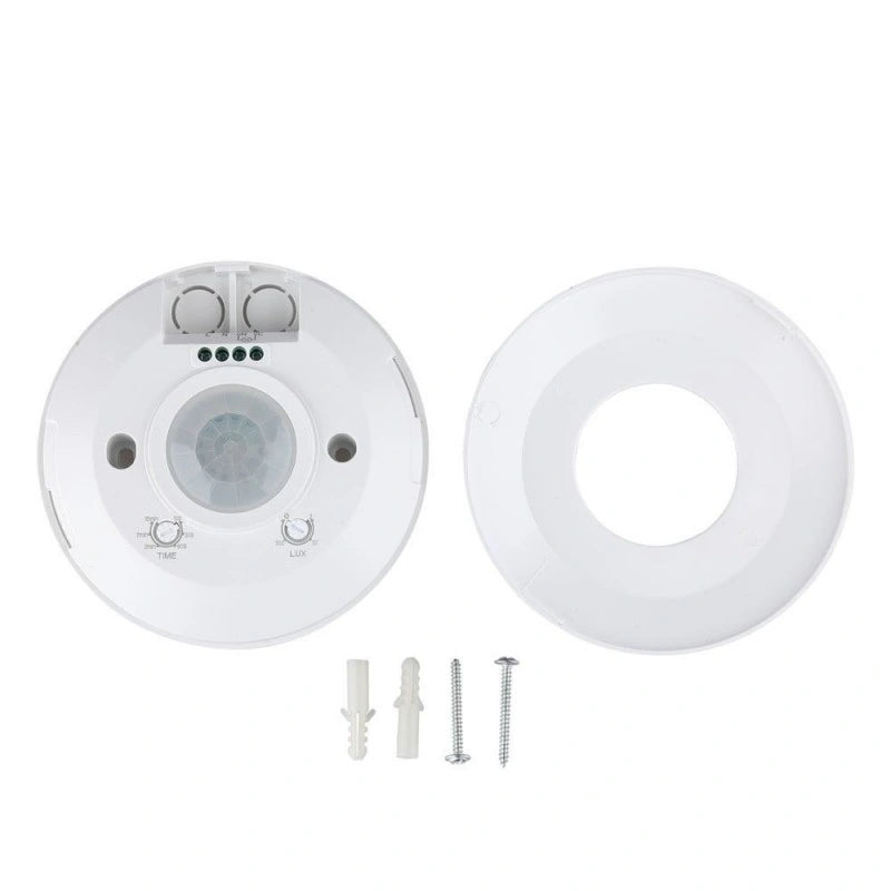 V-Tac SKU 5086 VT-8027 sensore di movimento PIR a infrarossi. Installazione a plafone. Campo di rilevamento a 360 gradi e una distanza massima di 8 metri. Colore bianco.
