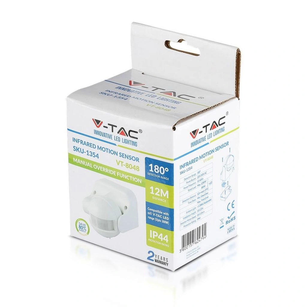 V-Tac 1354 VT-8048 sensore di movimento a infrarossi per casa, parcheggi e aree esterne