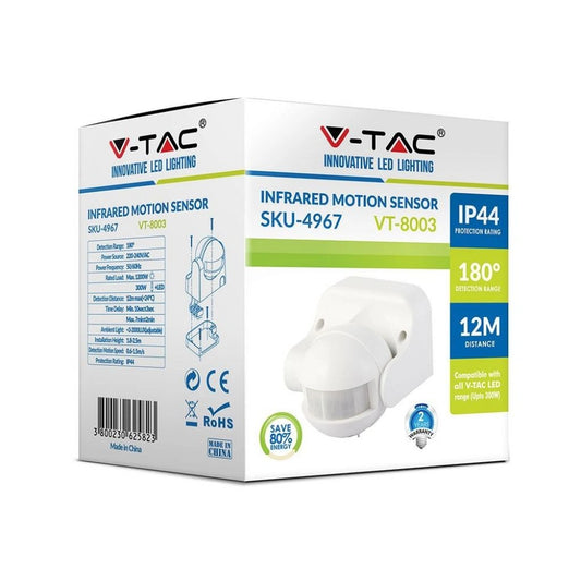 V-Tac 4967 VT-8003 sensore di movimento orientabile a infrarossi 180° colore bianco