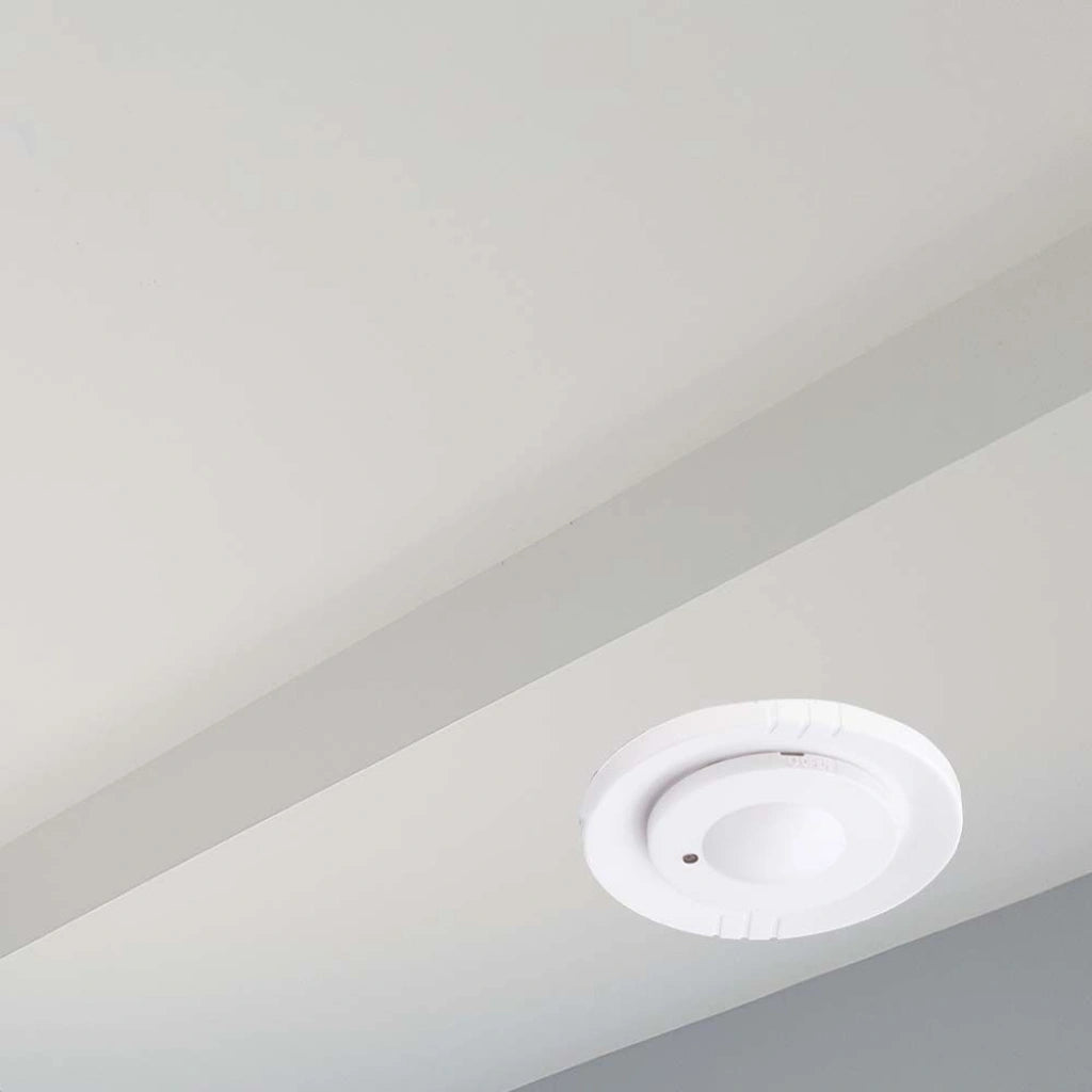 V-Tac SKU 23165 VT-80360 sensore di movimento a microonde. Capacità di rilevamento a 360 gradi, rileva movimenti in un raggio regolabile da 2 a 16 metri. A incasso. Colore bianco.