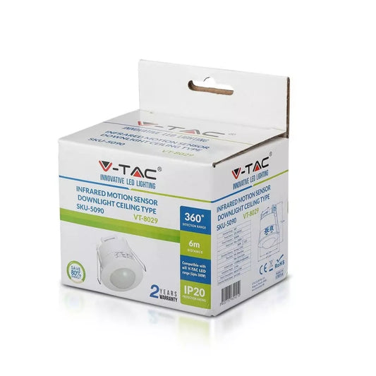 V-Tac SKU 5090 VT-8029 sensore di movimento a infrarossi a incasso colore bianco