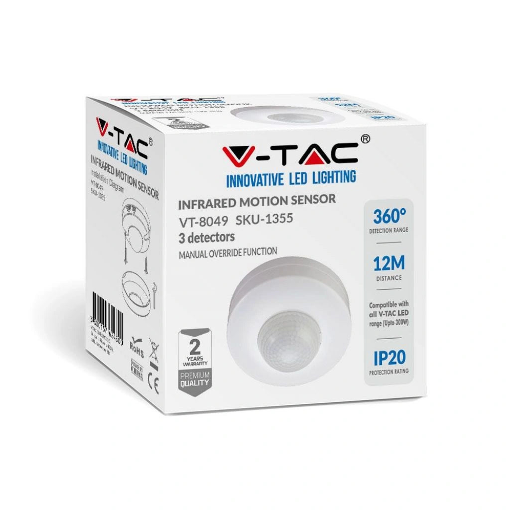 V-Tac SKU 1355 VT-8049 sensore di movimento a infrarossi distanza 12 metri