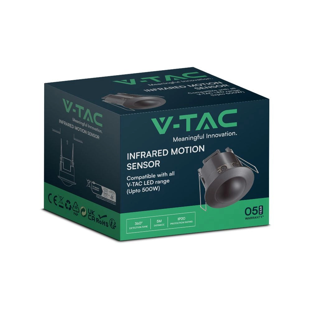V-Tac SKU 23679 VT-8029 sensore di movimento a infrarossi a incasso colore nero