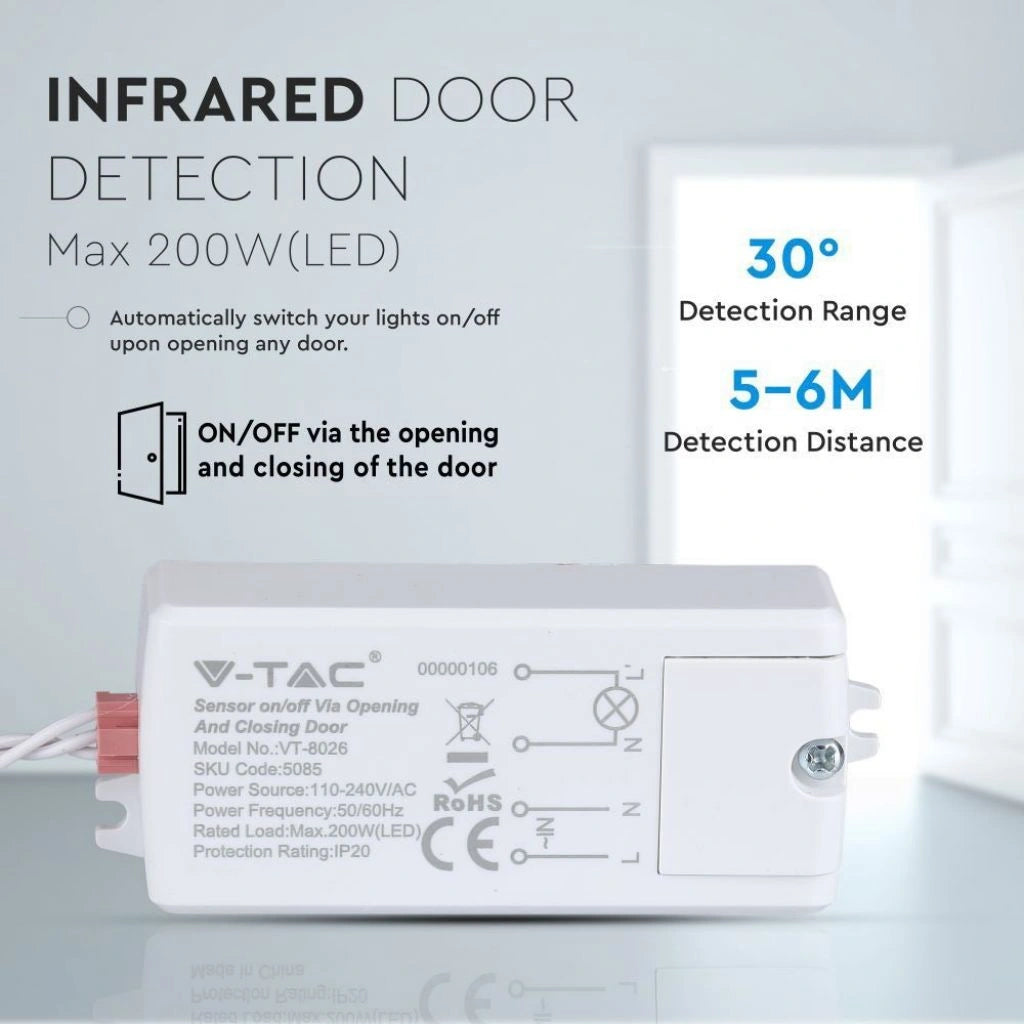 V-Tac SKU 5085 VT-802 sensore di movimento a infrarossi apertura chiusura porta
