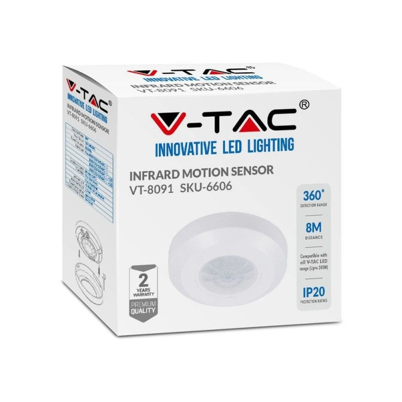 V-Tac SKU 6606 VT-8091 sensore di movimento a infrarossi a plafone distanza rilevamento 8 metri