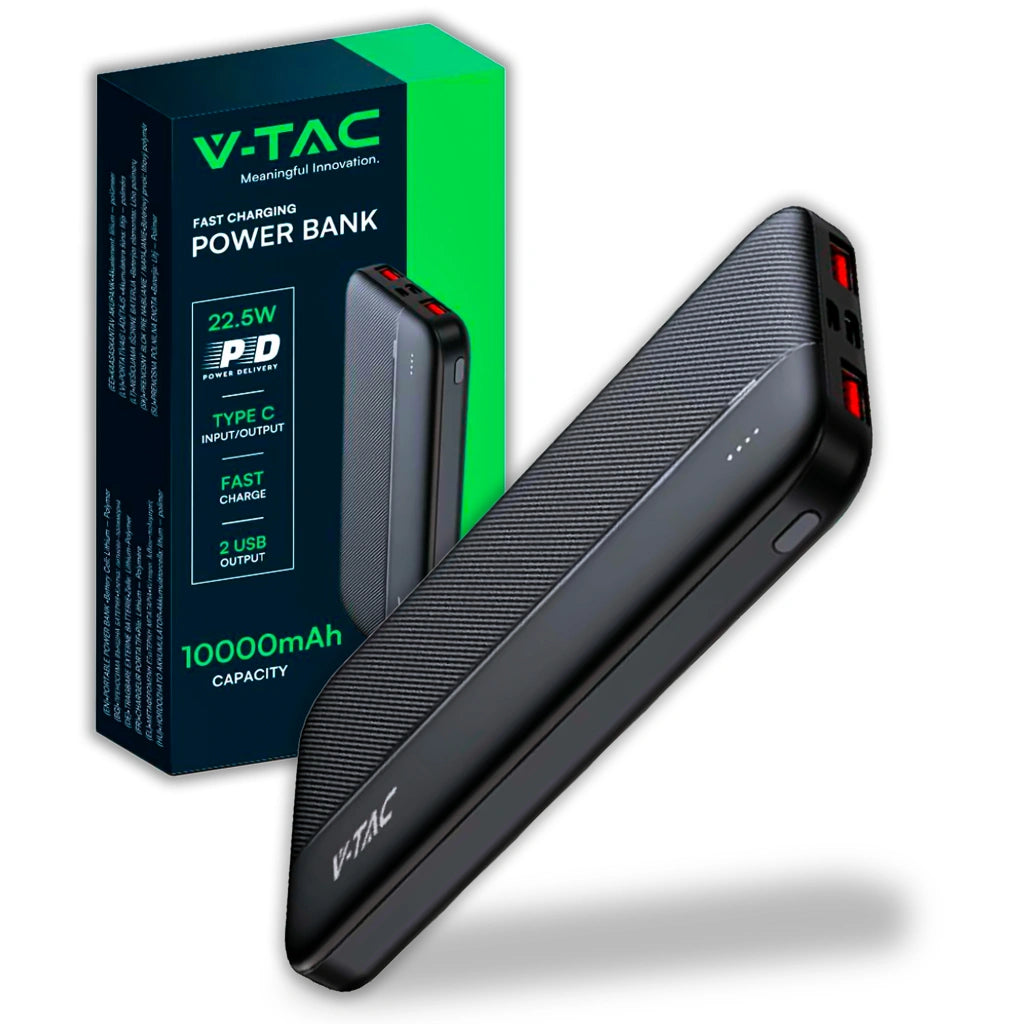 V-Tac SKU 7831 VT-10000-B power bank per smartphone e tablet. 10000 mAh. Rettangolare. Colore nero.