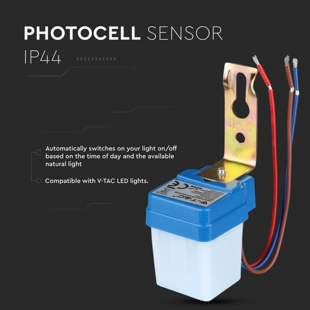 V-Tac 5081 VT-8019 sensore crepuscolare a fotocellula. 360°. IP44. Distanza di rilevamento: 360 metri. Per il controllo dell'illuminazione in ambienti esterni e interni.