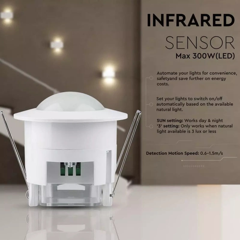 V-Tac SKU 5090 VT-8029 sensore di movimento a infrarossi a incasso colore bianco