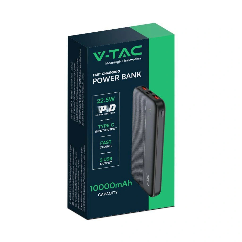 V-Tac SKU 7831 VT-10000-B power bank per smartphone e tablet. 10000 mAh. Rettangolare. Colore nero.
