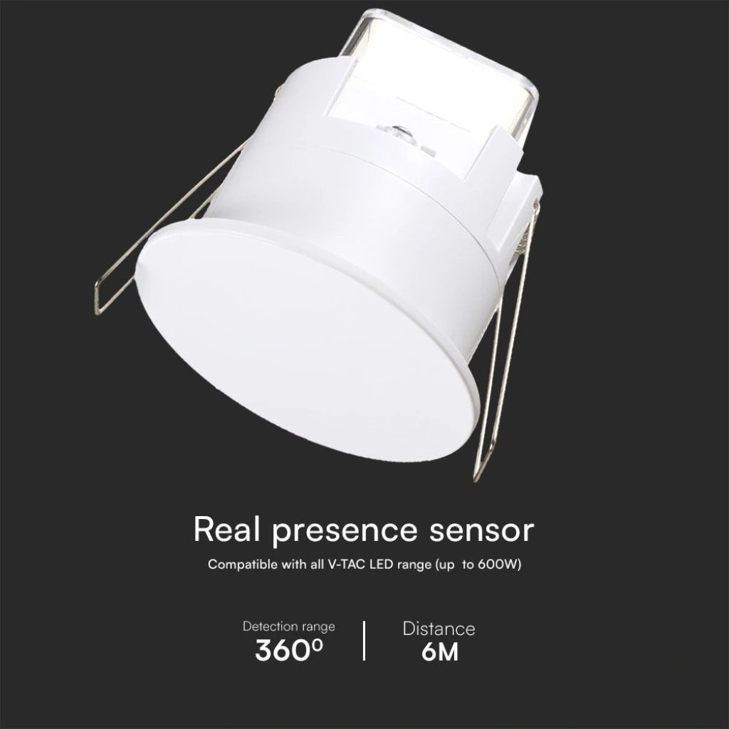 V-Tac SKU 23429 VT-81013 sensore di movimento/presenza. A incasso. Area di rilevamento a 360° con un raggio di 3 metri. Bianco.