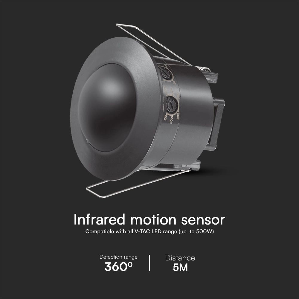 V-Tac SKU 23679 VT-8029 sensore di movimento a infrarossi a incasso colore nero