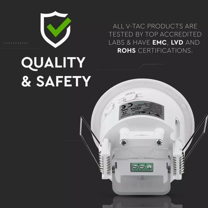 V-Tac SKU 5090 VT-8029 sensore di movimento a infrarossi a incasso colore bianco