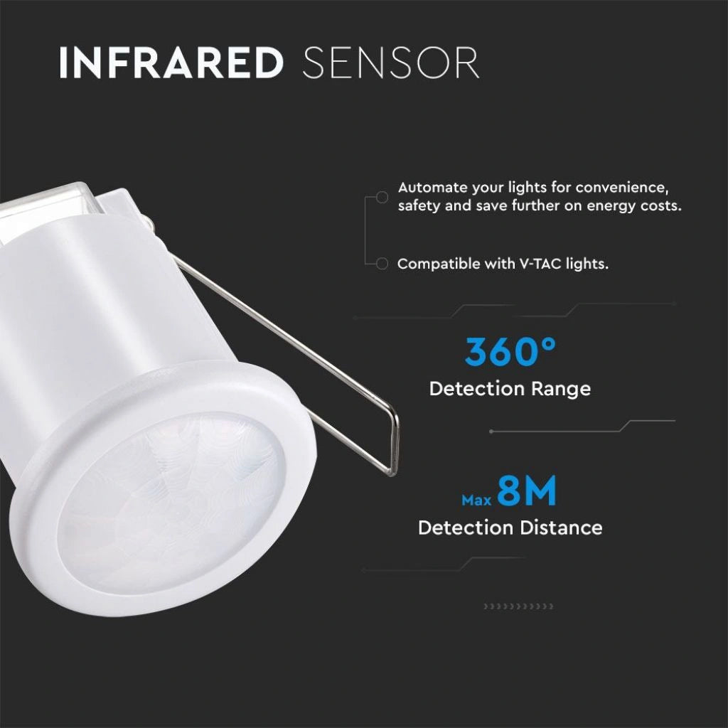 V-Tac SKU 6608 VT-8092 sensore di movimento a infrarossi a incasso colore bianco