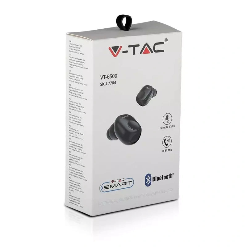 V-Tac SKU 7705 VT-6500 auricolare bluetooth. Colore nero. 55 mAh. Autonomia 3 ore. Leggera. Con microfono integrato. Per telefonare, anche alla guida, con le mani libere. Suono digitale di alta qualità. Amplificatore stereo. Compatibile con tutti i dispositivi bluetooth. Ideale per chi fa sport in movimento. 