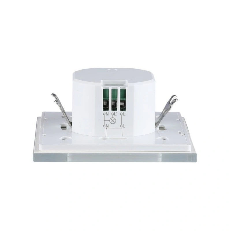 V-Tac 15021 VT-8084 sensore di movimento a microonde con rilevamento a 180°. Carico massimo: 300 Watt. Regolazione tempo e sensibilità. Colore bianco. IP20. Per abitazioni, uffici e attività commerciali.