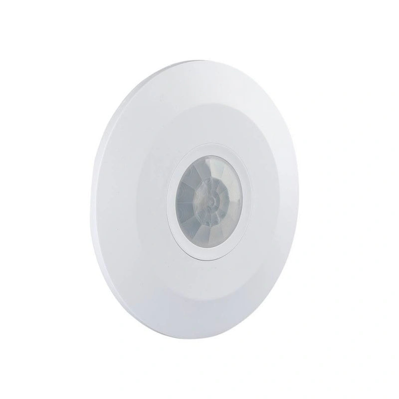 V-Tac SKU 5086 VT-8027 sensore di movimento PIR a infrarossi. Installazione a plafone. Campo di rilevamento a 360 gradi e una distanza massima di 8 metri. Colore bianco.