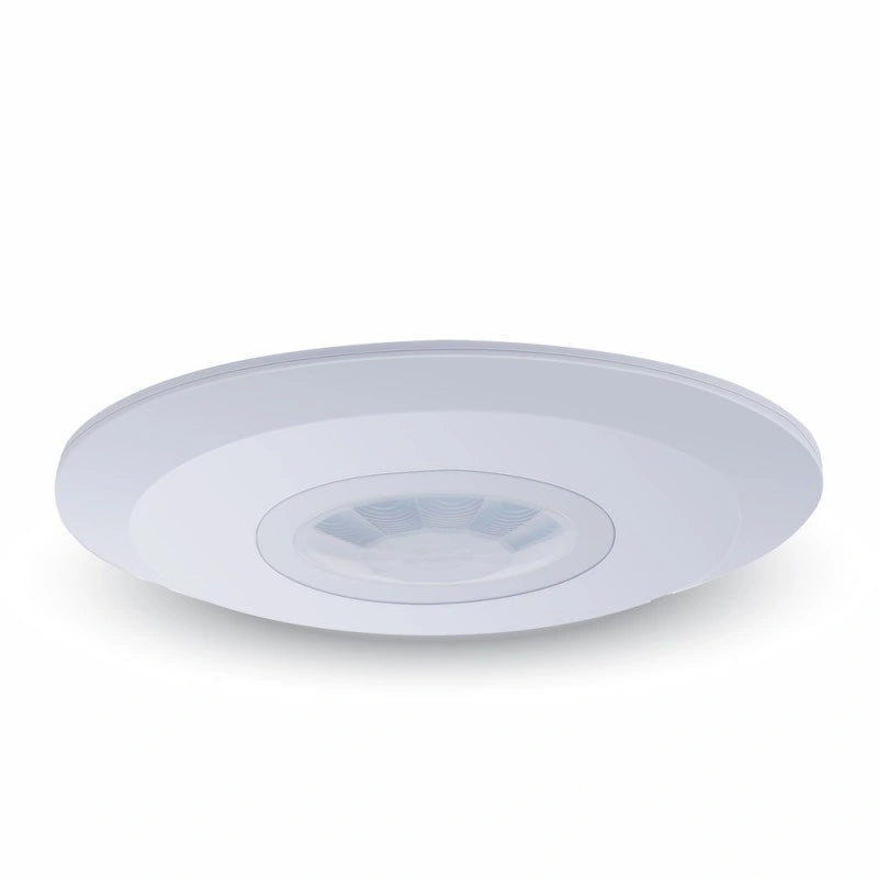 V-Tac SKU 5086 VT-8027 sensore di movimento PIR a infrarossi. Installazione a plafone. Campo di rilevamento a 360 gradi e una distanza massima di 8 metri. Colore bianco.
