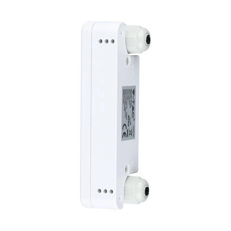 V-Tac SKU 5572 VT-8036 sensore di movimento a microonde. Capacità di rilevamento da 180° a 360° con una portata regolabile fino a 10 metri. Montaggio a plafone. Colore bianco.