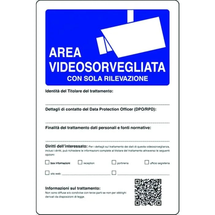 Cartello targa area videosorvegliata polipropilene 10 pezzi cm 20 x 30