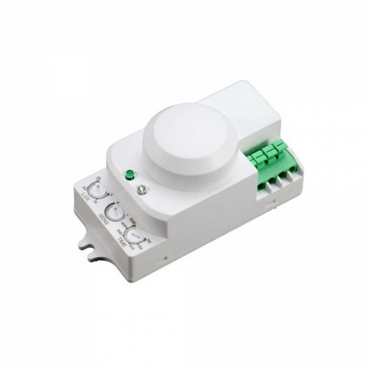 V-Tac SKU 1446 VT-8077 sensore di movimento a microonde. Angolo di rilevamento di&nbsp;360°&nbsp;e una&nbsp;distanza&nbsp;di&nbsp;rilevamento regolabile&nbsp;da 1 a 8 metri. A plafone. Colore bianco.