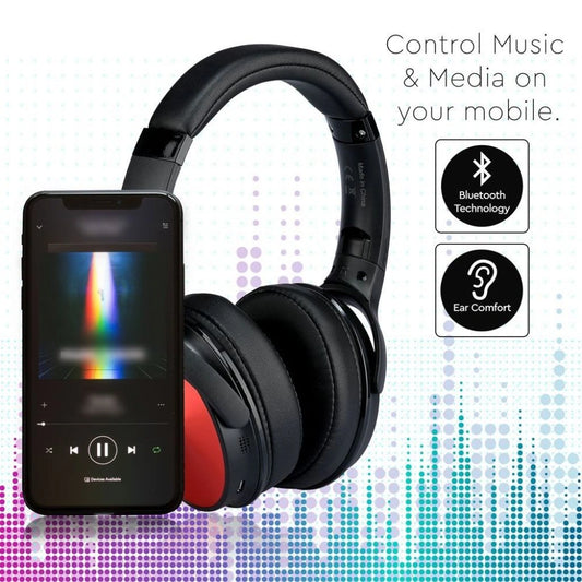 V-Tac SKU 7729 VT-6322-R cuffie senza fili. per ascoltare musica. Bluetooth. Testa rotante. Colore rosso. Con custodia. Controlla musica e media sul tuo smartphone.