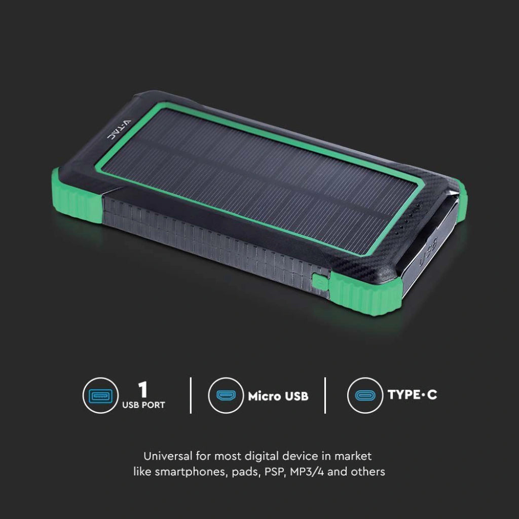 V-Tac 7835 VT-11111 power bank per smartphone e tablet. 10000 mAh. Con pannello solare. Ricarica wireless. In alluminio. Rettangolare. Colore nero.