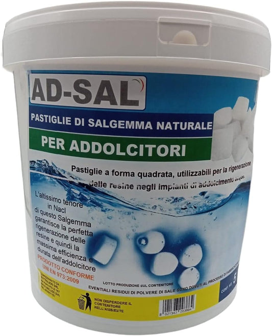 Sale per addolcitore in pastiglie quadre salgemma naturale confezione 5 kg secchio con manico