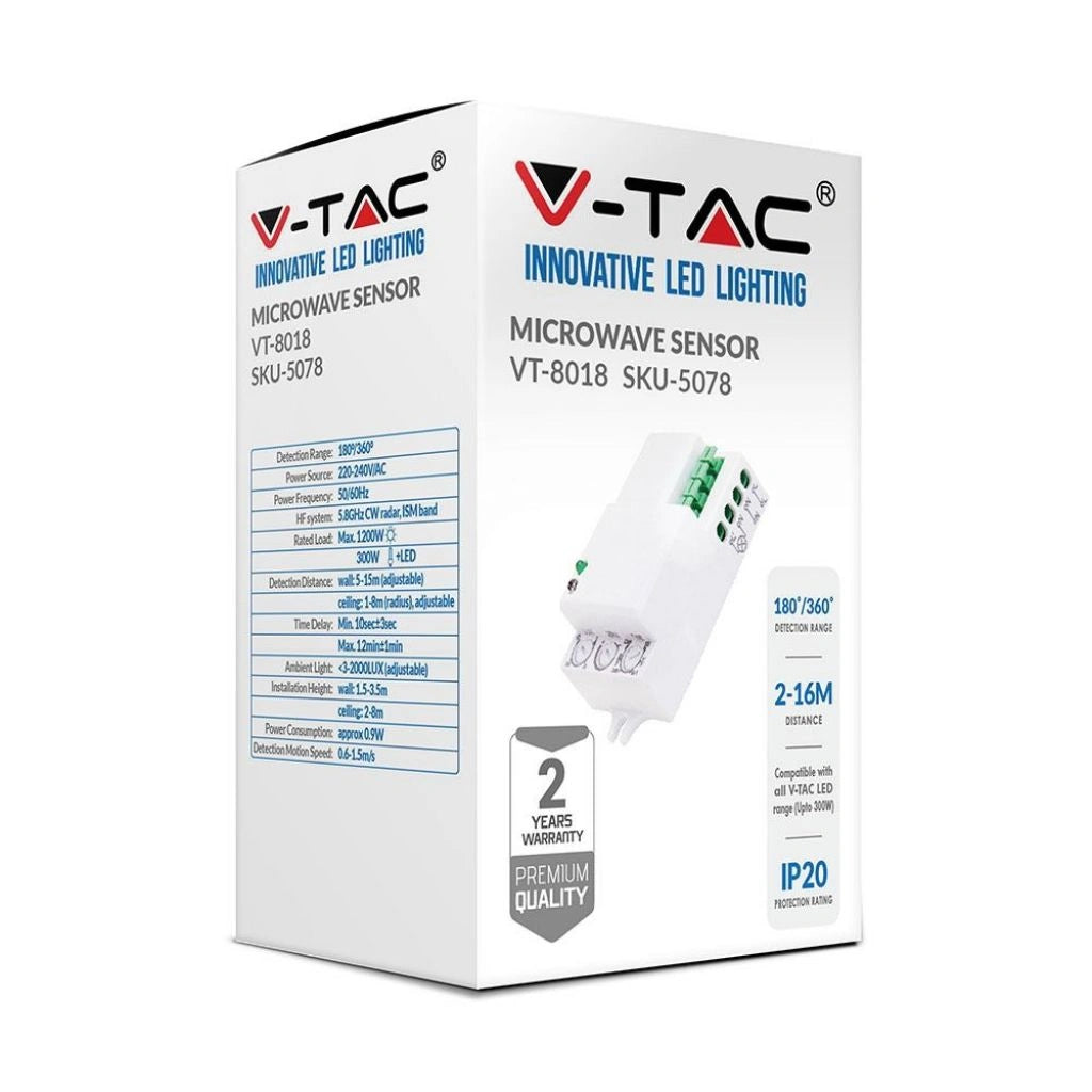 V-Tac 5078 VT-8018 sensore movimento microonde distanza 8 metri