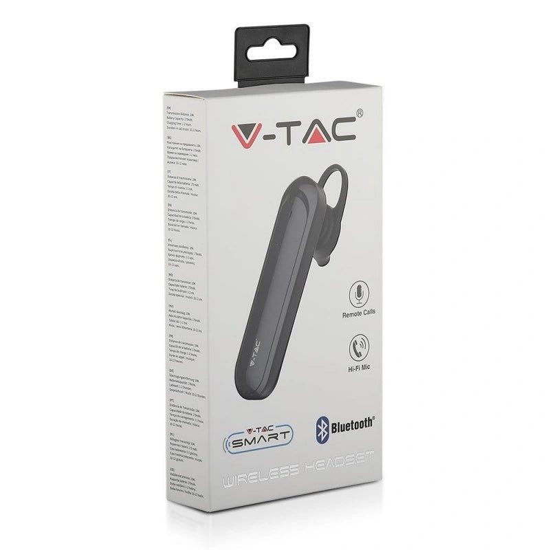 V-Tac SKU 7702 VT-6800 auricolare bluetooth. 170mAh. Colore nero. Autonomia: 12 ore. Tempo di ricarica: 1/2 ore. Ideale per chi è alla guida per telefonare con le mani libere e per ascoltare musica o per chi è al computer.