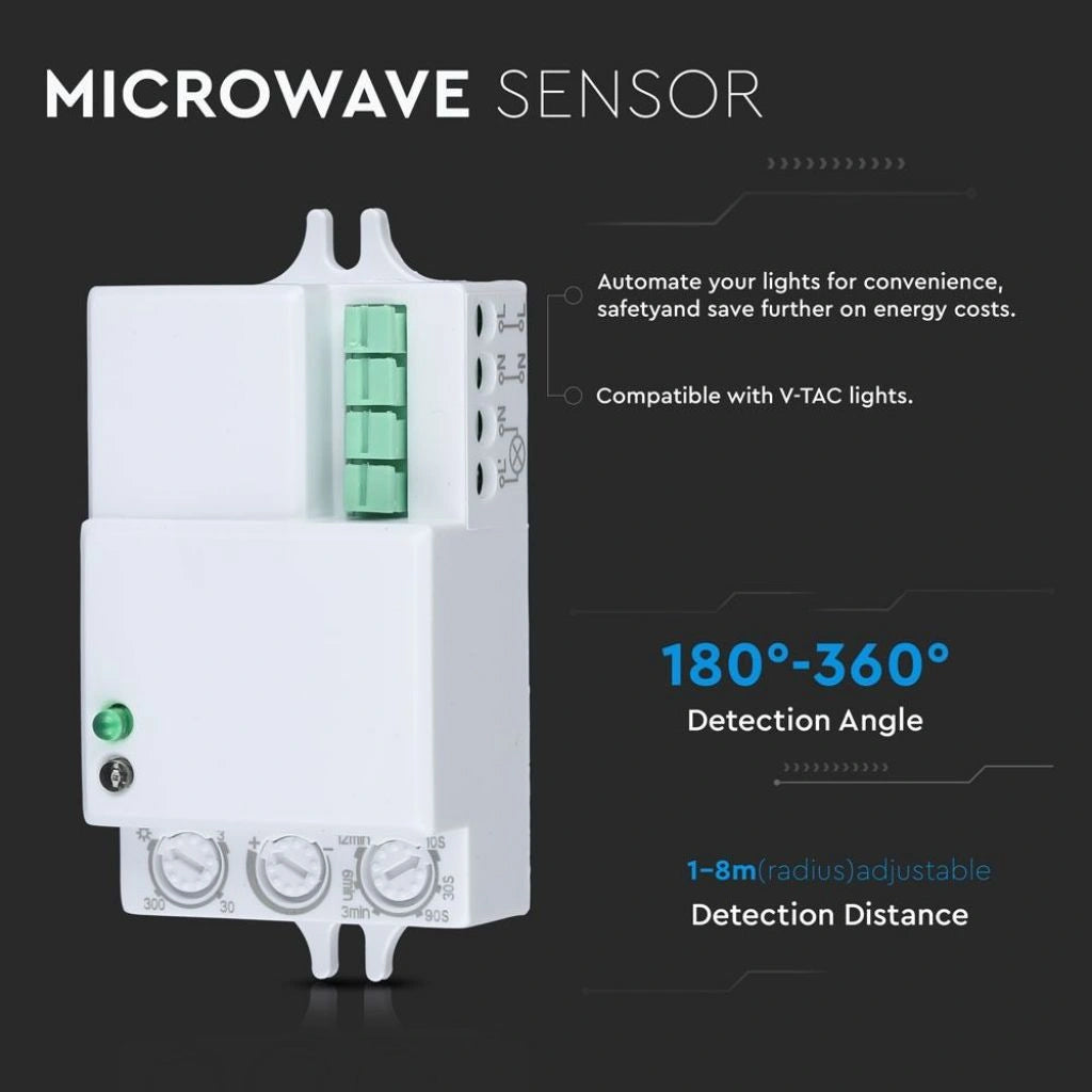 V-Tac 5078 VT-8018 sensore movimento microonde distanza 8 metri