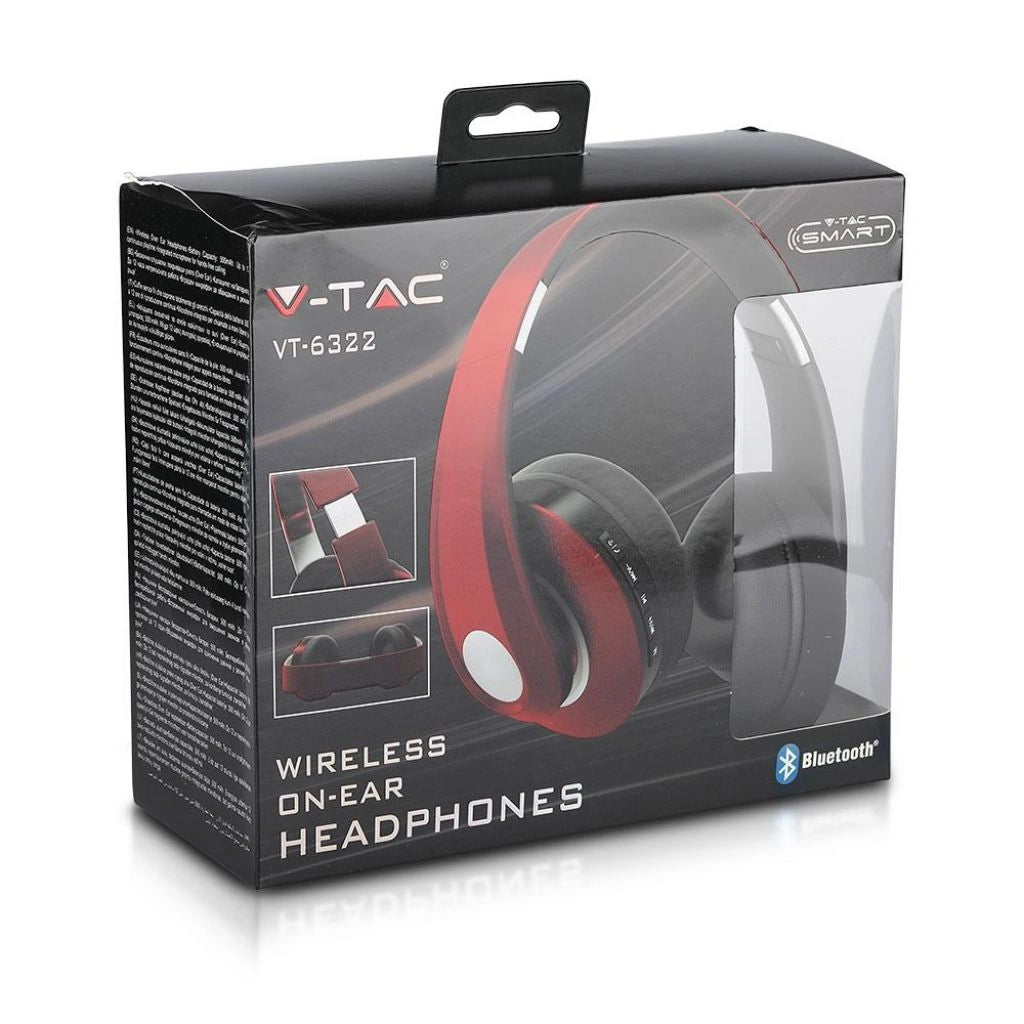 V-Tac SKU 7732 cuffie per ascoltare musica senza fili bluetooth. Con testa regolabile. Colore nero. Con custodia. Autonomia di 12 ore. Tempo di ricarica: 2/3 ore. Micro cavo USB incluso. Tasti di controllo. Porta ausiliaria. Slot per scheda SD/TF. Suono di alta qualità. Connettività fino a 10 metri. Compatibile con smartphone, tablet e altri dispositivi. Microfono integrato. Telefonate con mani libere.