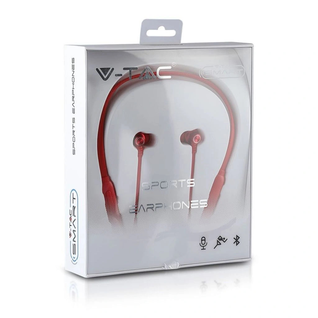 V-Tac SKU 7711 VT-6166 auricolari bluetooth collegate con cavo colore rosso. 500 mAh. Compatibile con tutti i dispositivi bluetooth. Controlla musica e media sul tuo smartphone. Ideali per chi fa sport in movimento. Sicure e confortevoli. Tasti di controllo. Fino a 8 ore di autonomia. Microfono integrato. Per ascoltare musica o telefonare con le mani libere, anche alla guida.