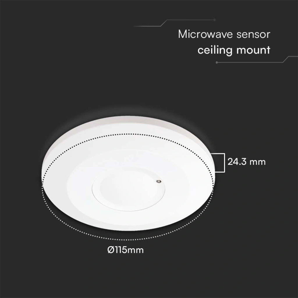 V-Tac SKU 23163 VT-81001 sensore di movimento a microonde. Rilevamento a 360 gradi. Montaggio a plafone. Colore bianco.
