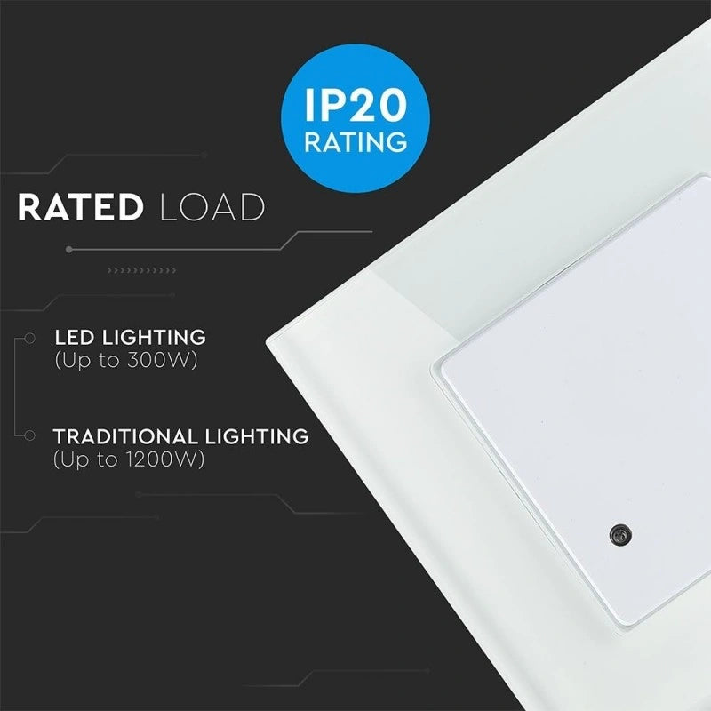 V-Tac 15021 VT-8084 sensore di movimento a microonde con rilevamento a 180°. Carico massimo: 300 Watt. Regolazione tempo e sensibilità. Colore bianco. IP20. Per abitazioni, uffici e attività commerciali.