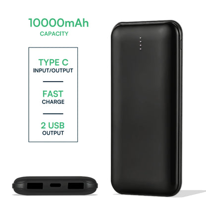 V-Tac SKU 23037 VT-3527 power bank slim per tablet e smartphone. 10000 mAh. Carica veloce. 10 Watt. Con dual Usb e type C. Colore nero.