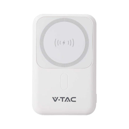 V-Tac SKU 23039 VT-3529 power bank ultra sottile. Magnetico. Con ricarica wireless. Colore bianco.