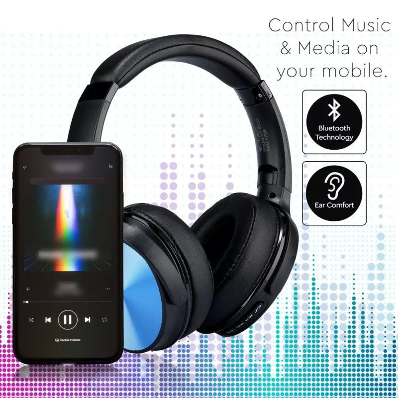 V-Tac SKU 7728 VT-6322-R cuffie senza fili per ascoltare musica. Bluetooth. Testa rotante. Colore blu. Con custodia. Controlla musica e media sul tuo smartphone. Suono di alta qualità. Connettività fino a 10 metri. Autonomia di 12 ore. Per ascoltare musica e telefonare con le mani libere. Microfono integrato. Tasti per il controllo. Micro cavo USB incluso. Slot per scheda SD/TF. Porta ausiliaria.