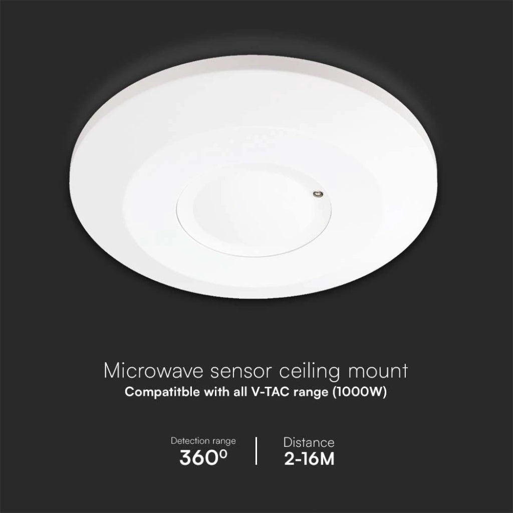 V-Tac SKU 23163 VT-81001 sensore di movimento a microonde. Rilevamento a 360 gradi. Montaggio a plafone. Colore bianco.