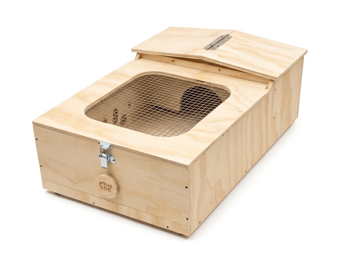 Casetta in legno per tartarughe di terra. Terrario per rettili, anfibi, serpenti. Dimensioni cm 60 x 40 x h 23