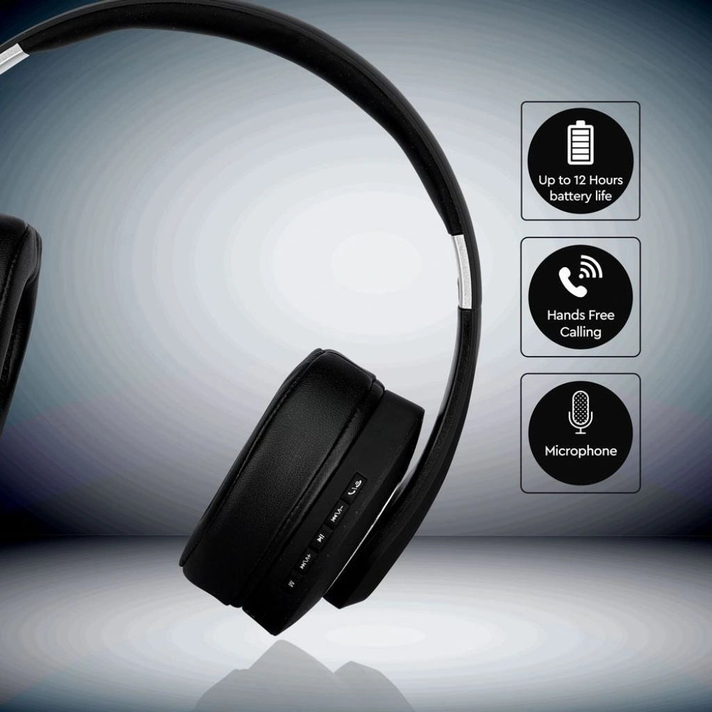 V-Tac SKU 7732 cuffie per ascoltare musica senza fili bluetooth. Con testa regolabile. Colore nero. Con custodia. Autonomia di 12 ore. Tempo di ricarica: 2/3 ore. Micro cavo USB incluso. Tasti di controllo. Porta ausiliaria. Slot per scheda SD/TF. Suono di alta qualità. Connettività fino a 10 metri. Compatibile con smartphone, tablet e altri dispositivi. Microfono integrato. Telefonate con mani libere.