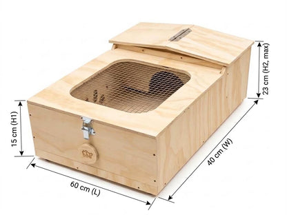Casetta in legno per tartarughe di terra. Terrario per rettili, anfibi, serpenti. Dimensioni cm 60 x 40 x h 23