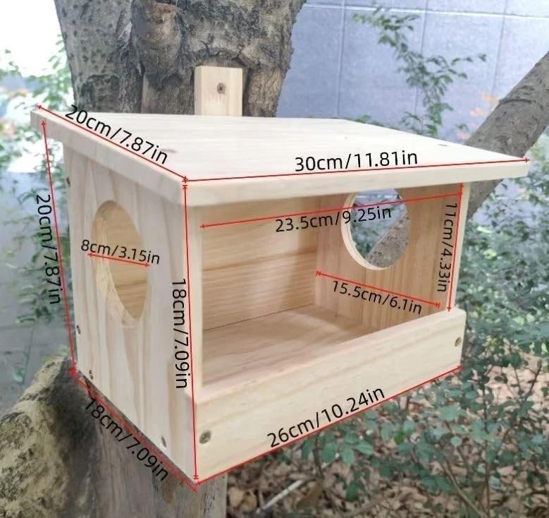 Casetta mangiatoia in legno per scoiattoli uccelli a parete cm 30 x 20 x h 20