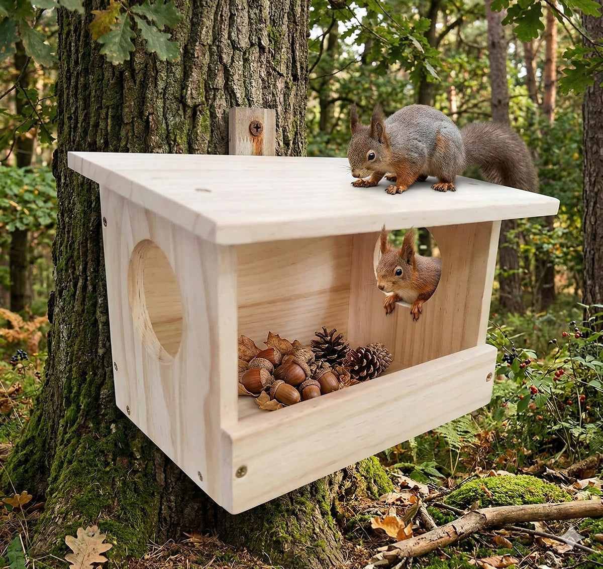 Casetta mangiatoia in legno per scoiattoli uccelli a parete cm 30 x 20 x h 20