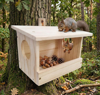 Casetta mangiatoia in legno per scoiattoli uccelli a parete cm 30 x 20 x h 20