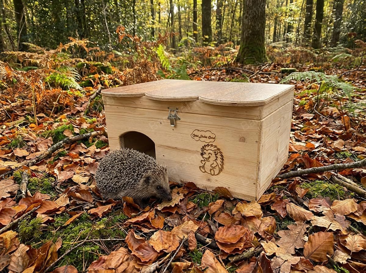 Casetta in legno per ricci e roditori. Dimensioni: cm 50 x 38 x h 28. Tana per letargo invernale. Con tetto apribile. In legno di abete. Casa per porcospini