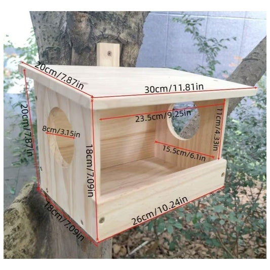Casetta mangiatoia in legno naturale per uccelli scoiattoli cm 30 x 20 x h cm 20