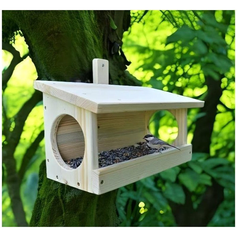 Casetta mangiatoia in legno naturale per uccelli scoiattoli cm 30 x 20 x h cm 20