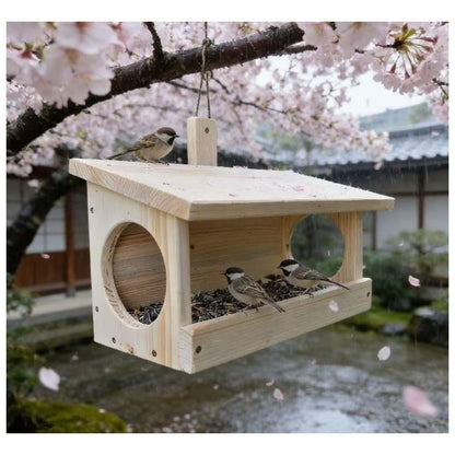 Casetta mangiatoia in legno naturale per uccelli scoiattoli cm 30 x 20 x h cm 20